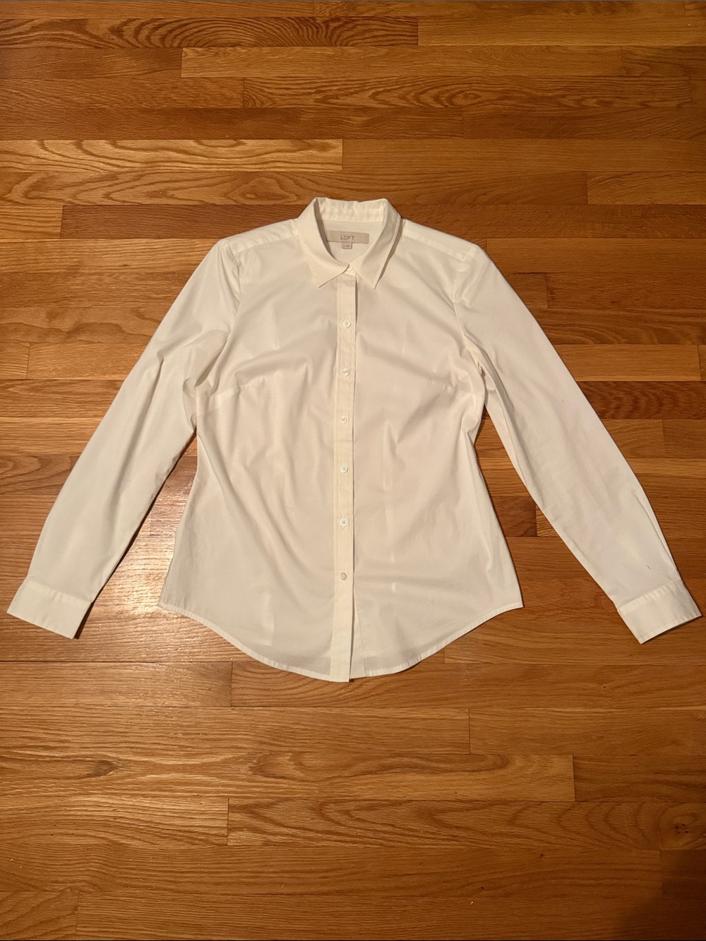 LOFT White Classic Long-Sleeve Button-Down Shirt